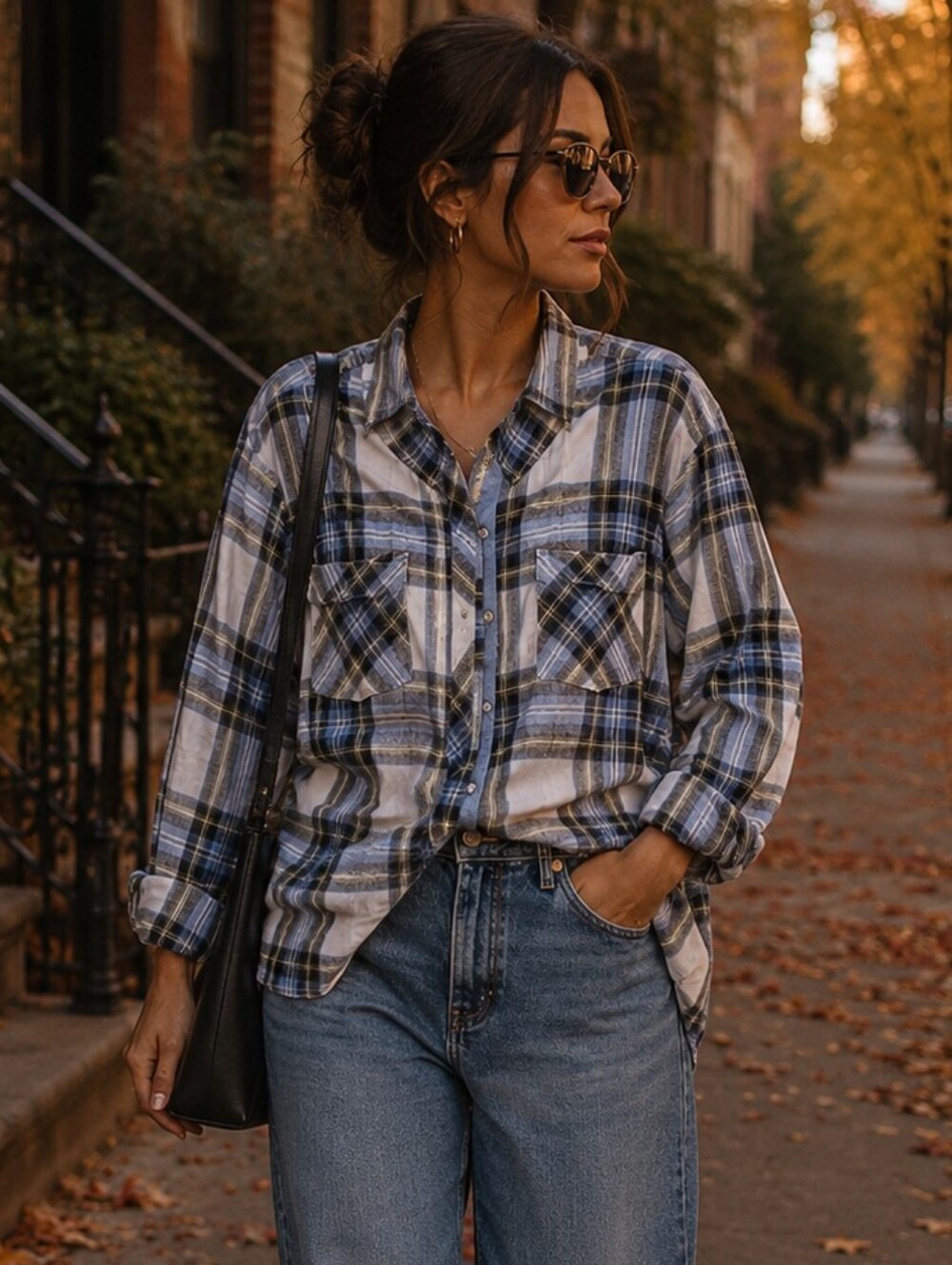 Westport 1962 Light Blue and Navy Plaid Button-Up Shirt